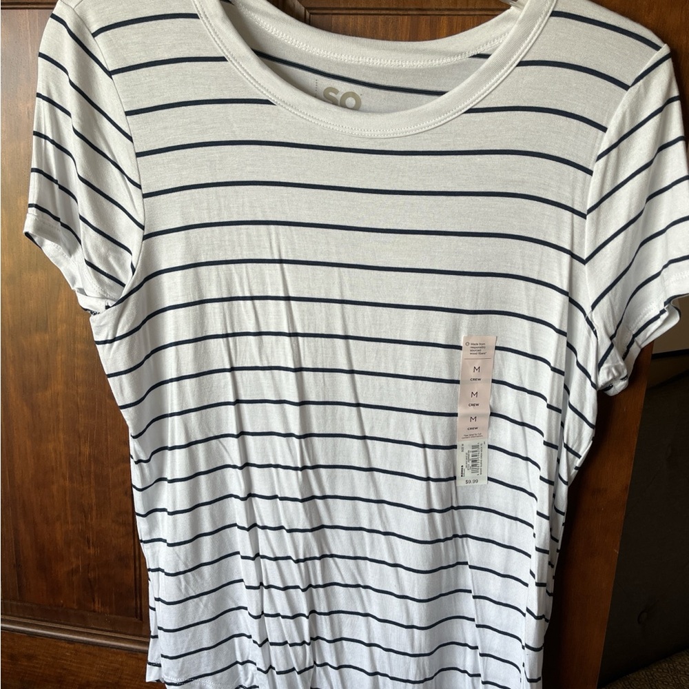 SO Women's Black and White Striped Tee